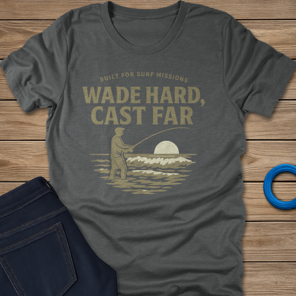 Wade Hard fishing T-shirt in Heather Slate
