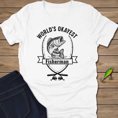 Worlds Okayest fishing T-shirt in Heather Slate