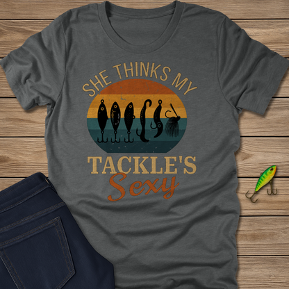 Sexy Tackle fishing T-shirt in Heather Stone