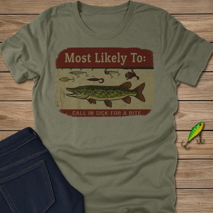 Call in Sick fishing T-shirt in Heather Tan
