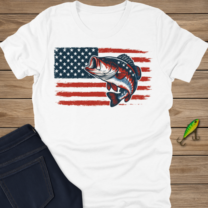 Stars & Bass fishing T-shirt in Heather Stone