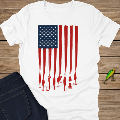 Stars, Stripes, and Lures fishing T-shirt in Heather Cement