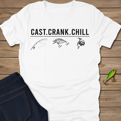 Cast. Crank. Chill. fishing T-shirt in Heather Slate