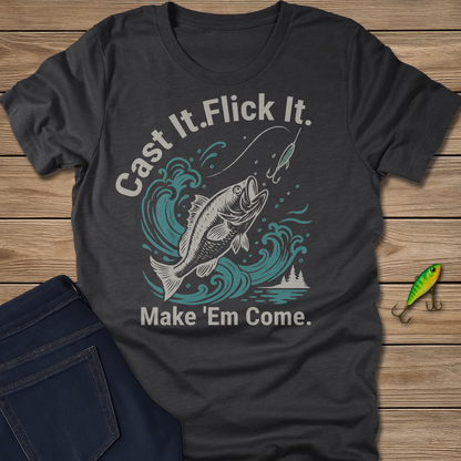 Cast It. Flick It. fishing T-shirt in Heather Cement
